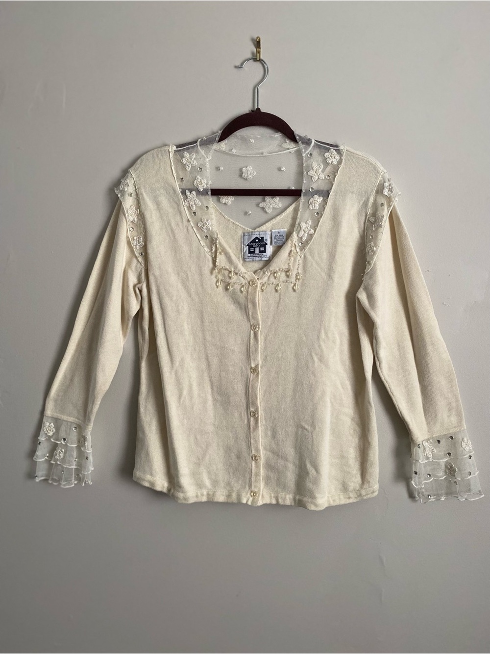 Storybook Knits Embellished Cardigan Sm Feminine Fairycore Lace Coquette Elegant